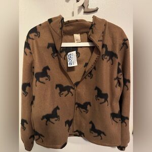 Brown Fleece Jacket with Horse Print